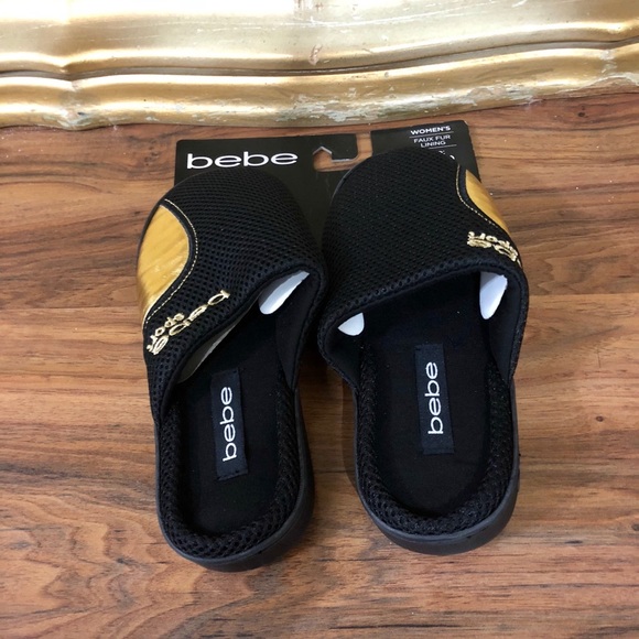 Bebe New Black w/Gold Metallic Mesh Slippers - Picture 2 of 4